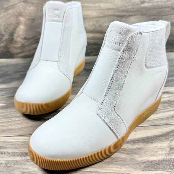NIB Sorel Out N About Pull On Leather Wedge Sneaker Bootie 9 Sea Salt/Gum 2 - Picture 8 of 11